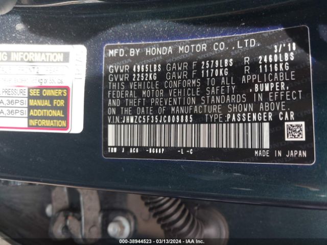JHMZC5F35JC009885 Honda Clarity Plug-in Hybrid Touring