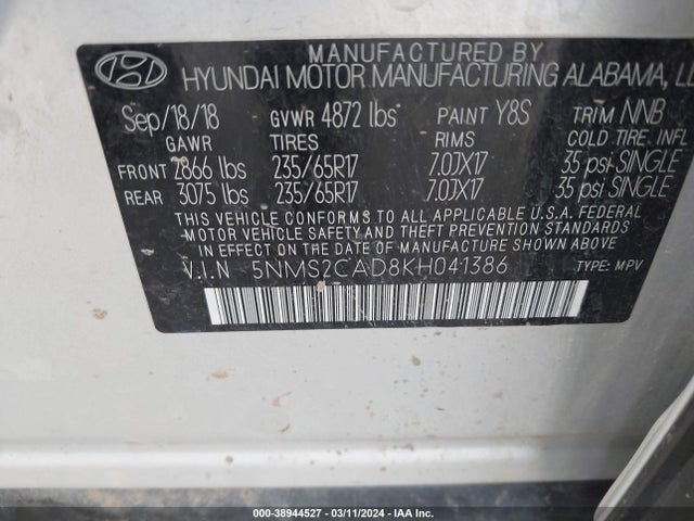 Hyundai Santa Fe Se 2019 5NMS2CAD8KH041386 Image 9