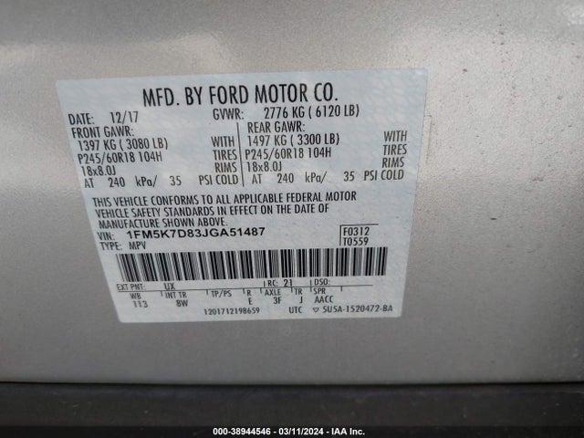 Ford EXPLORER XLT 2018 1FM5K7D83JGA51487 Image 9