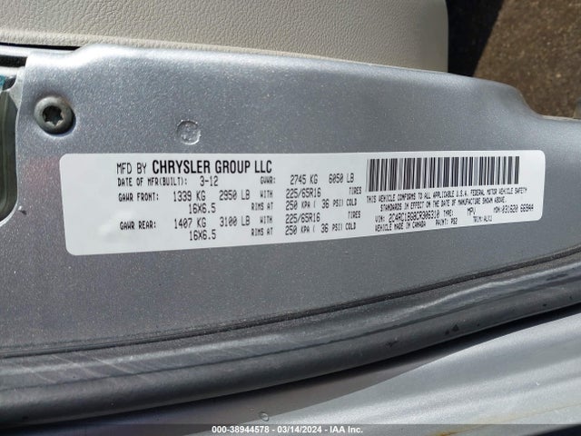 Aukcja sprzedaży 2012 Chrysler Town & Country Touring, vin: 2C4RC1BG8CR306310, numer aukcji: 38944578