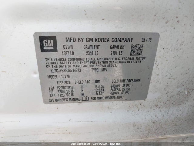 Chevrolet Trax Lt 2018 KL7CJPSB5JB714873 Image 9