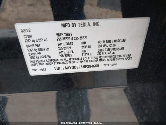 7SAYGDEF5NF394660 Tesla Model Y Performance Dual Motor All-wheel Drive