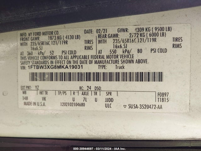 Ford Transit-350 Cargo Van 2021 1FTBW3XG8MKA19031 Image 9
