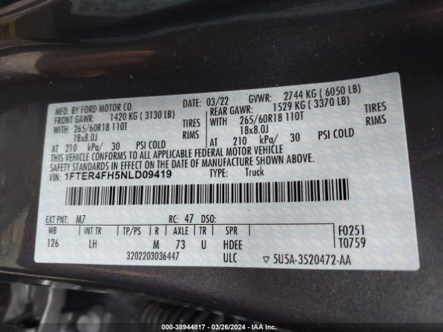 1FTER4FH5NLD09419 Ford Ranger Xlt