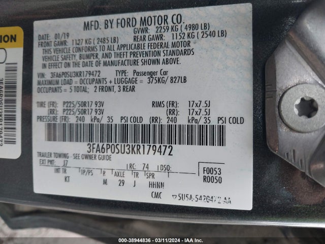 2019 FORD FUSION ENERGI 3FA6P0SU3KR179472 Photo 8