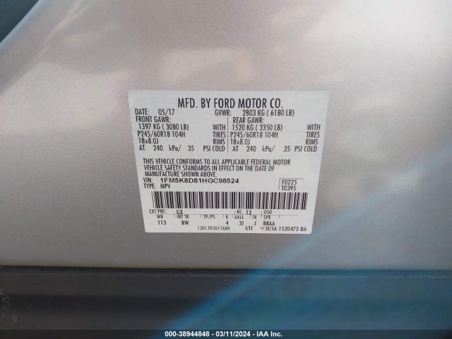 Ford EXPLORER XLT 2017 1FM5K8D81HGC98524 Image 9