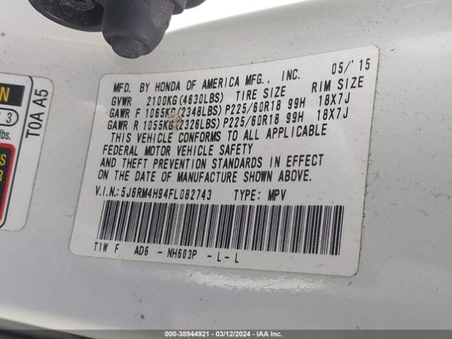 5J6RM4H94FL082743 Honda Cr-v Touring