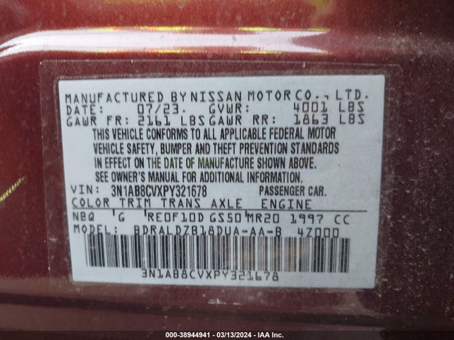 Nissan Sentra Sv Xtronic Cvt 2023 3N1AB8CVXPY321678 Image 9