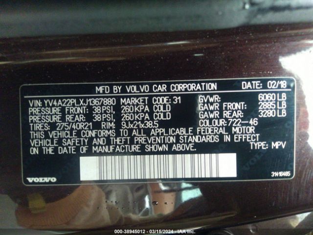 YV4A22PLXJ1367880 Volvo Xc90 T6 Inscription