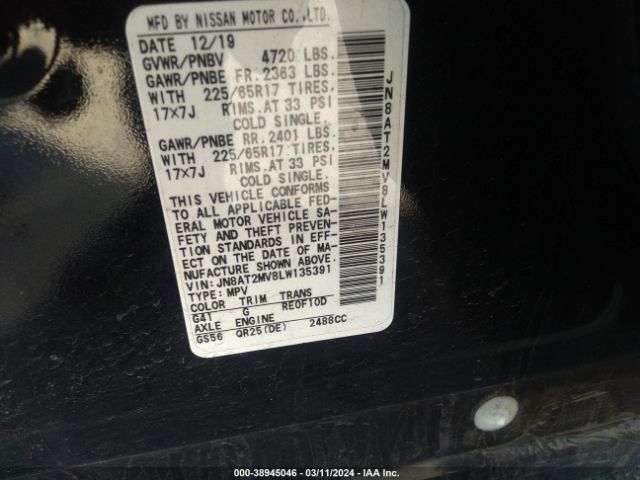 JN8AT2MV8LW135391 Nissan Rogue Sv Intelligent Awd