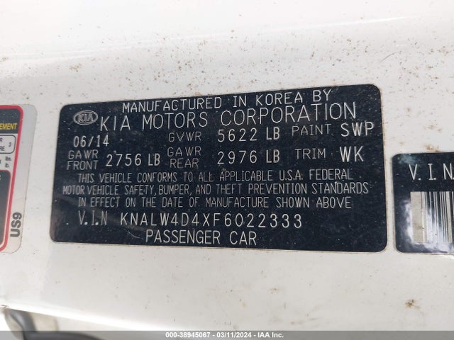 KIA K900 Luxury 2015 KNALW4D4XF6022333 Image 9