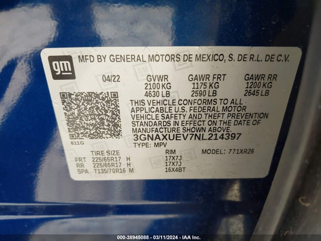 Chevrolet Equinox Awd Lt 2022 3GNAXUEV7NL214397 Image 9