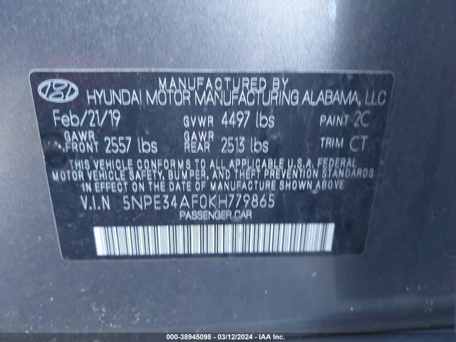 Hyundai Sonata Sport 2019 5NPE34AF0KH779865 Image 9