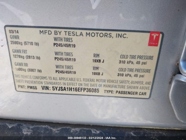 5YJSA1H16EFP36085 Tesla Model S P85