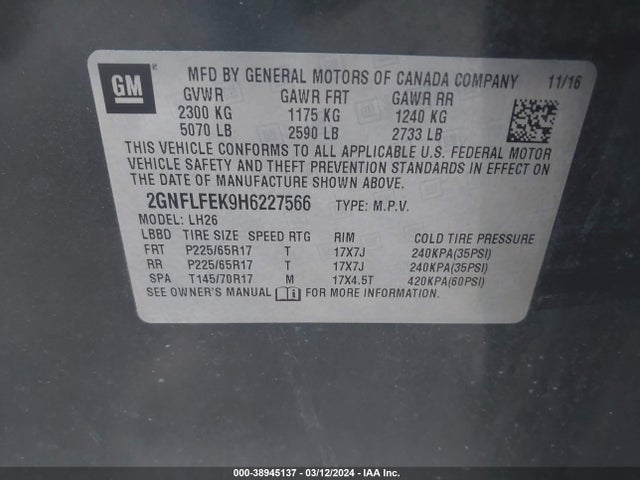 Chevrolet EQUINOX LT 2017 2GNFLFEK9H6227566 Image 9