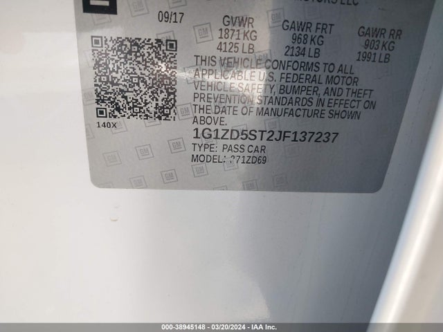 Chevrolet MALIBU LT 2018 1G1ZD5ST2JF137237 Image 9