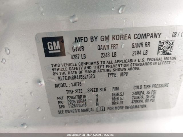 KL7CJNSB4JB521523 Chevrolet TRAX LS