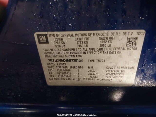 GMC Sierra K1500 Slt 2014 3GTU2VEC4EG338158 Image 9