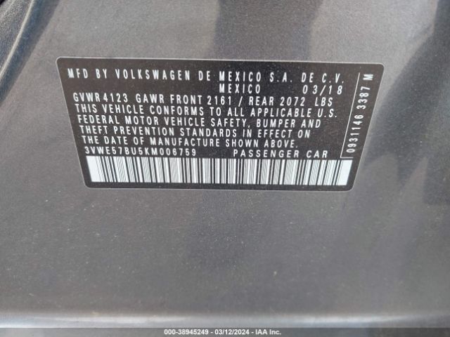 3VWE57BU5KM006759 Volkswagen Jetta 1.4t Sel