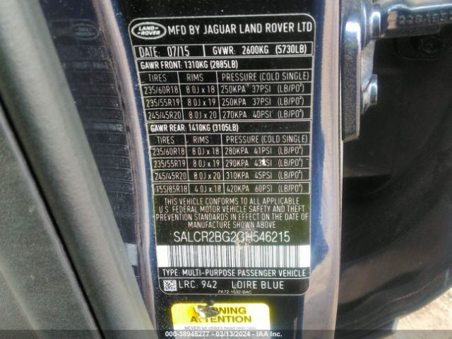 SALCR2BG2GH546215 Land Rover Discovery Sport Hse