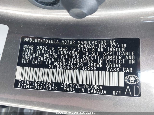 Toyota COROLLA LE 2019 2T1BURHE2KC145535 Image 9