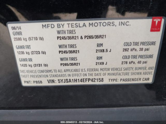 5YJSA1H14EFP42158 Tesla Model S P85