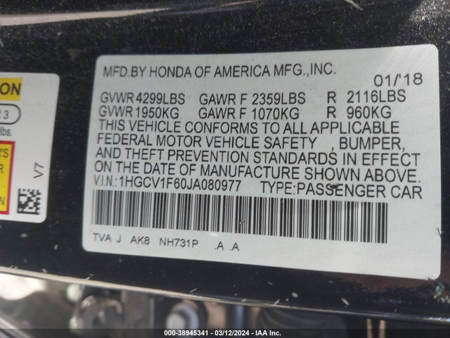 Honda Accord Ex-l 2018 1HGCV1F60JA080977 Image 9