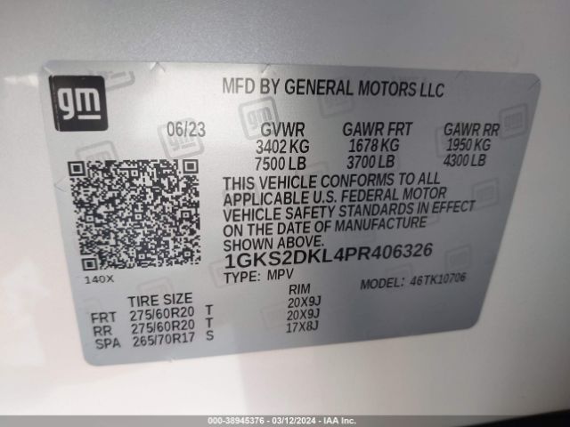 1GKS2DKL4PR406326 GMC Yukon 4wd Denali