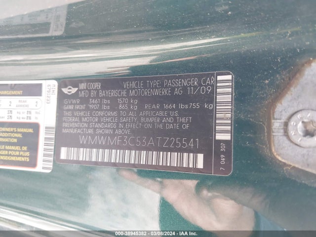 2010 MINI COOPER WMWMF3C53ATZ25541 Photo 8