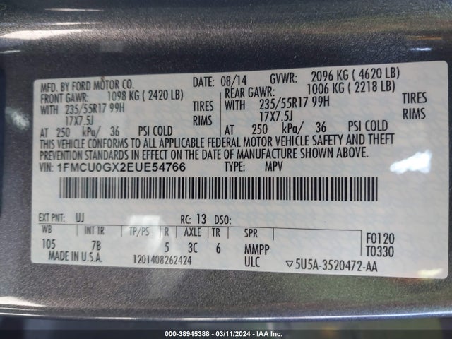 Ford ESCAPE SE 2014 1FMCU0GX2EUE54766 Image 9