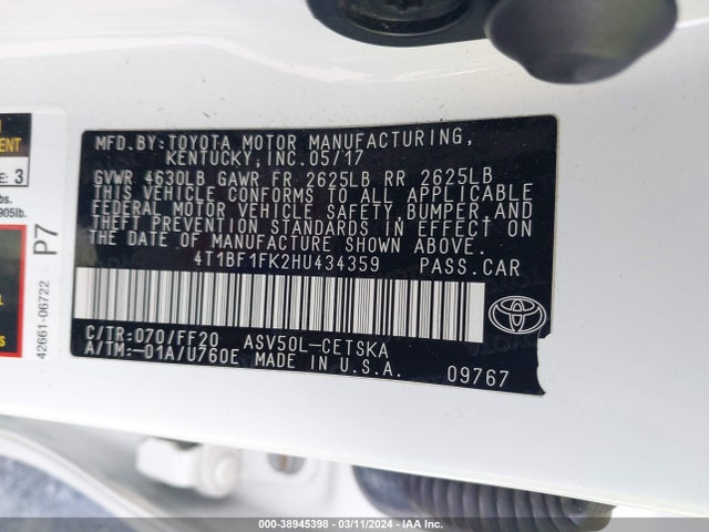 Toyota CAMRY SE 2017 4T1BF1FK2HU434359 Image 9