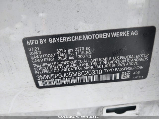3MW5P9J05M8C20330 BMW 3 Series 330e Xdrive