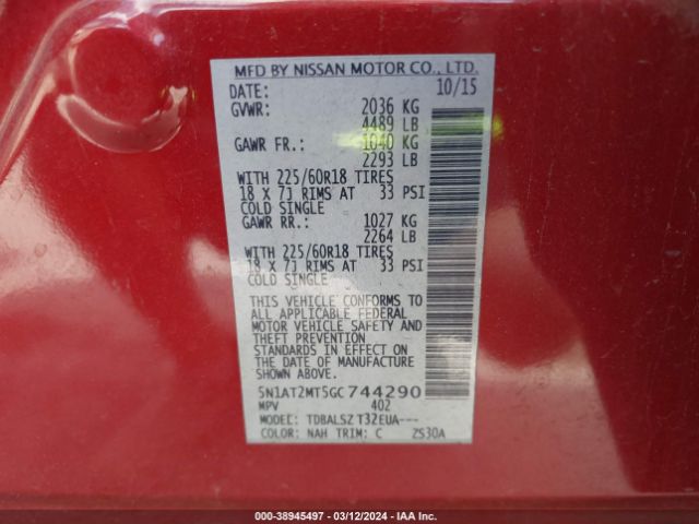 5N1AT2MT5GC744290 Nissan Rogue Sl