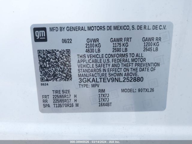 3GKALTEV9NL252880 GMC Terrain Awd Sle