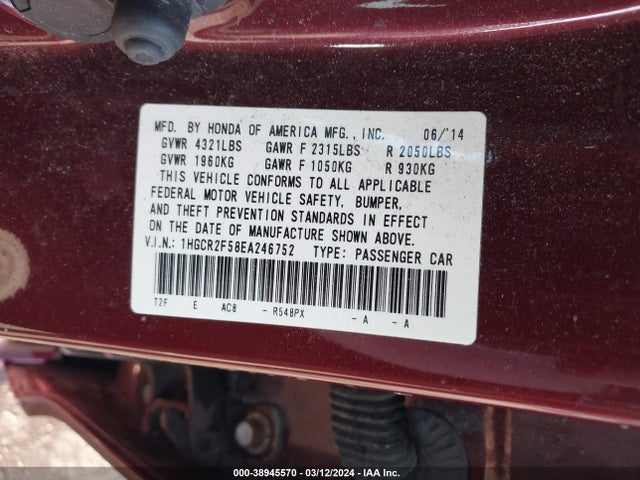 Honda Accord Sport 2014 1HGCR2F58EA246752 Image 9