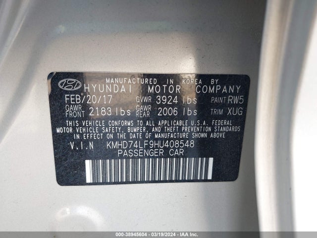 Hyundai ELANTRA SE 2017 KMHD74LF9HU408548 Image 9