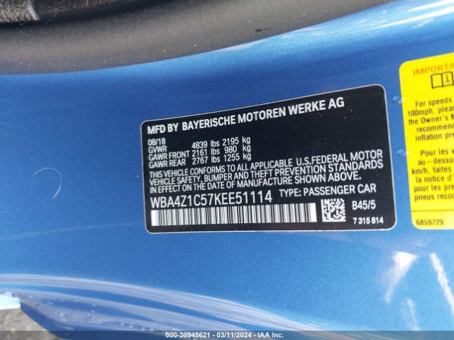 WBA4Z1C57KEE51114 BMW 430I
