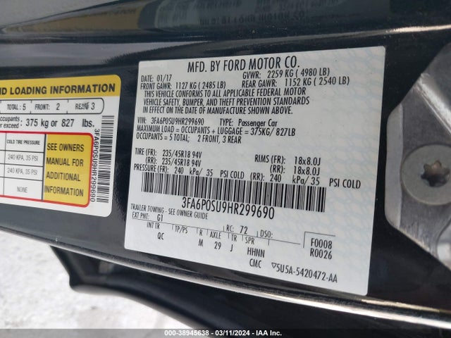 Ford Fusion Energi Platinum 2017 3FA6P0SU9HR299690 Image 9