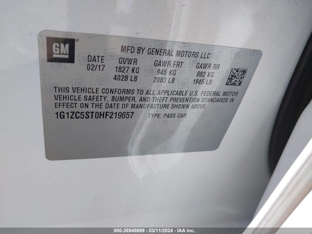 Chevrolet Malibu 1fl 2017 1G1ZC5ST0HF219657 Image 9