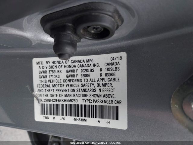 2HGFC2F63KH559230 Honda Civic Lx