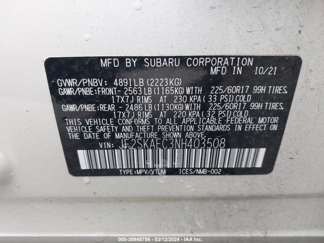Subaru Forester Premium 2022 JF2SKAEC3NH403508 Image 9