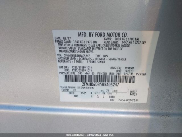 2FMHK6D85HBA05247 Ford Flex Limited