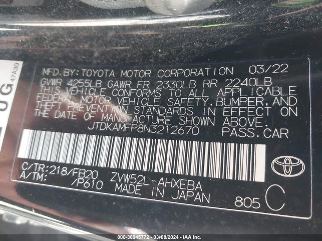 Toyota Prius Prime Le 2022 JTDKAMFP8N3212670 Image 9