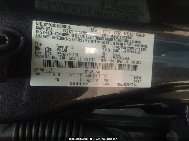 Ford FOCUS S 2015 1FADP3E23FL211330 Image 9