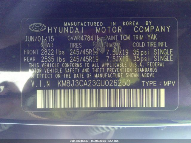KM8J3CA23GU026250 Hyundai Tucson Limited
