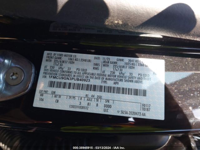 1FMCU9GN3PUB40923 Ford Escape Active