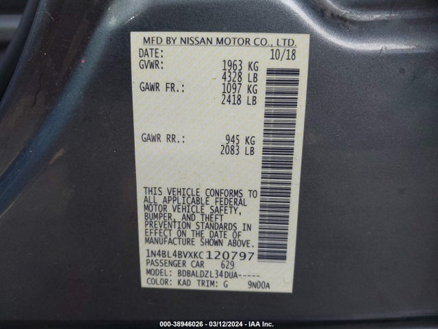Nissan Altima 2.5 S 2019 1N4BL4BVXKC120797 Image 9