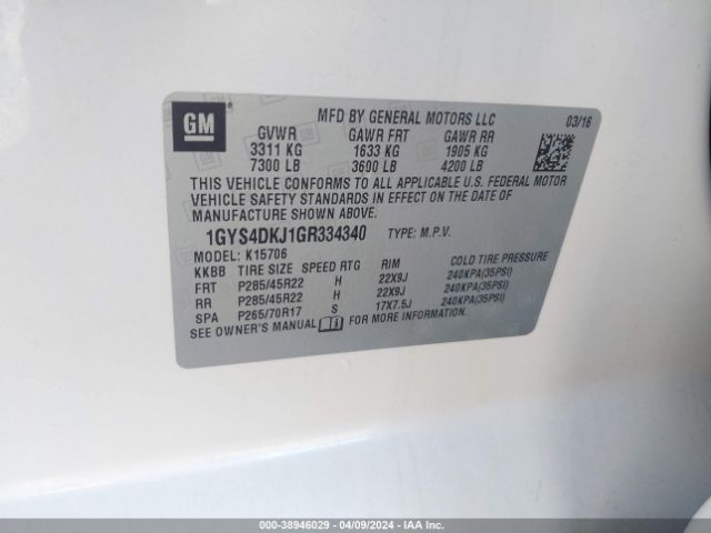1GYS4DKJ1GR334340 Cadillac Escalade Platinum