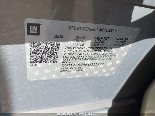 Chevrolet IMPALA LT 2019 1G11Z5S34KU111377 Image 9