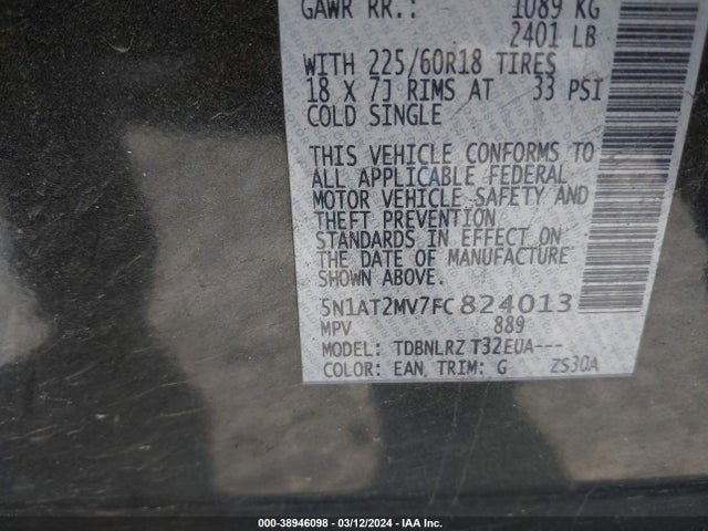 Nissan Rogue Sl 2015 5N1AT2MV7FC824013 Image 9